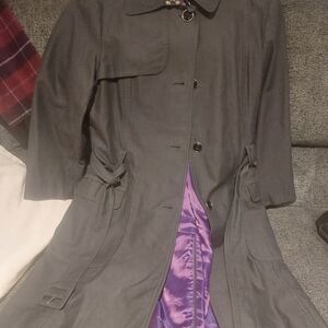 Banana Republic Dark Gray Trench Coat with Purple Lining
